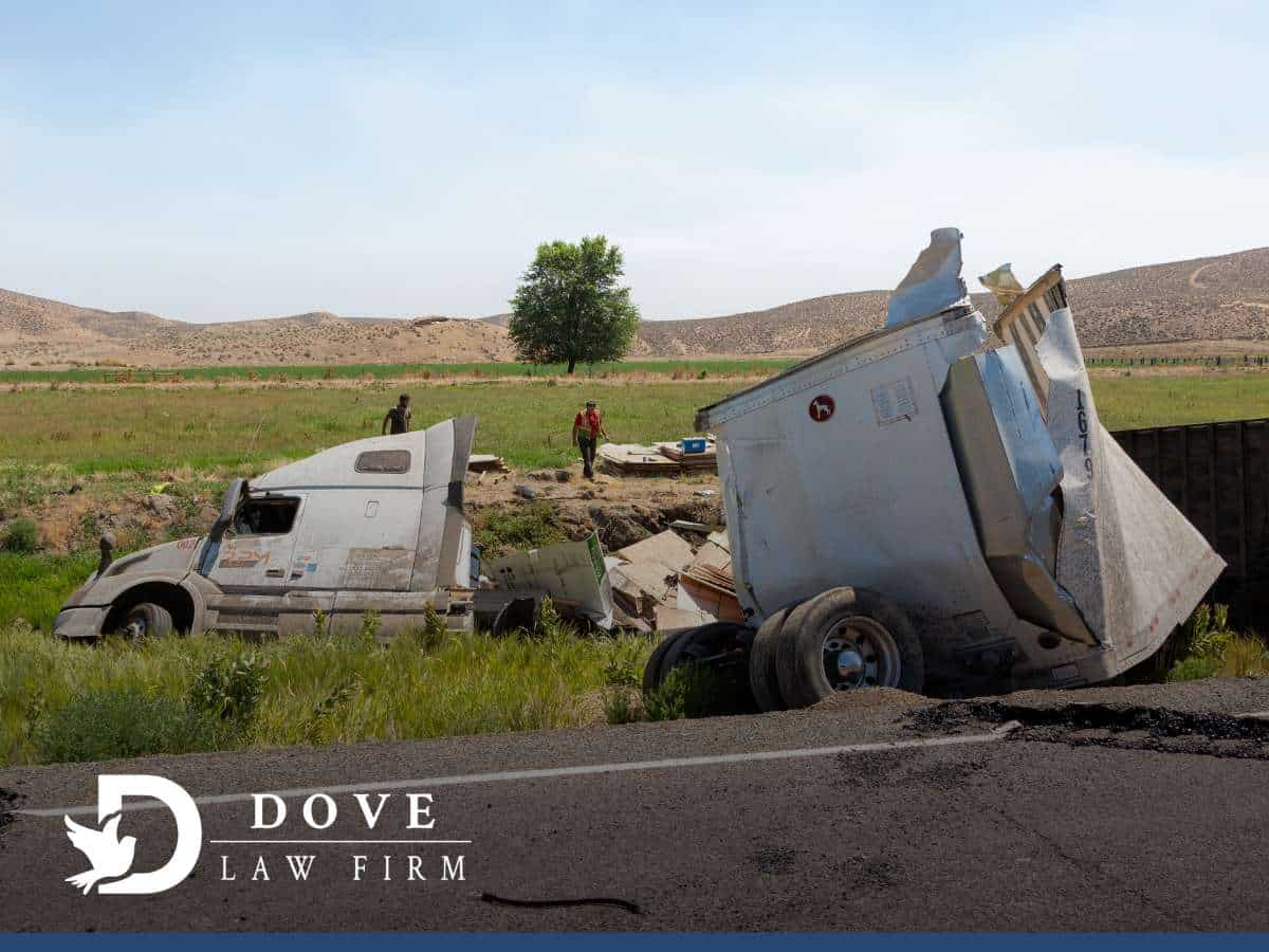 Truck overturned on roadside after a severe Arizona Semi-Truck Crash